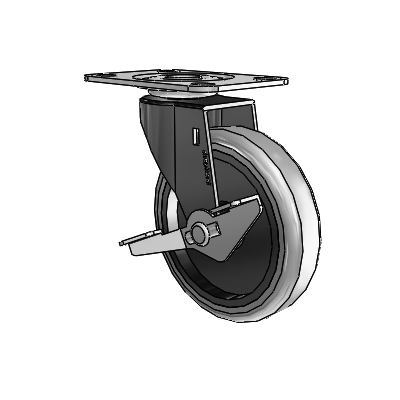 Regent Top Plate Black Oxide Swivel Caster with 4 x .9375 Grey Thermoplastic Rubber Wheel and Side Brake