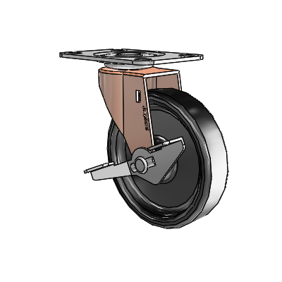 Regent Top Plate Copper Oxide Swivel Caster with 4 x .9375 Black Polyolefin Wheel and Side Brake