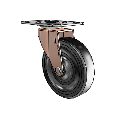 Regent Top Plate Copper Oxide Swivel Caster with 4 x .9375 Black Hard Rubber Wheel