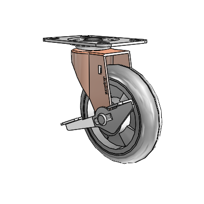 Regent Top Plate Copper Oxide Swivel Caster with 4 x .9375 Grey MonoTech Wheel and Side Brake