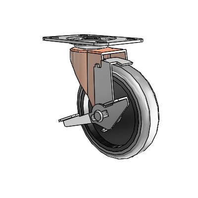 Regent Top Plate Copper Oxide Swivel Caster with 4 x .9375 Grey Thermoplastic Rubber Wheel and Tread Lock Brake