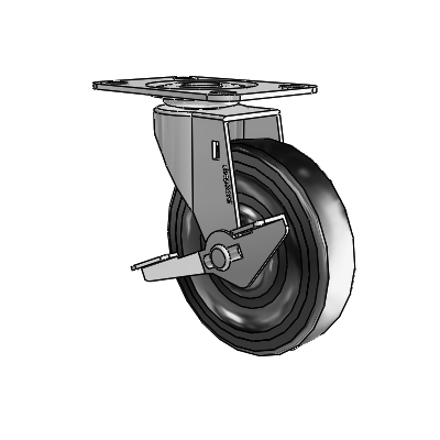 Regent Top Plate Polished Nickel Swivel Caster with 4 x .9375 Black Hard Rubber Wheel and Side Brake