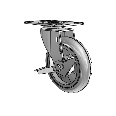 Regent Top Plate Polished Nickel Swivel Caster with 4 x .9375 Grey MonoTech Wheel and Side Brake