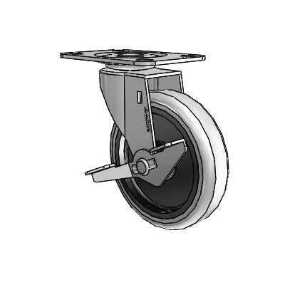 Regent Top Plate Polished Nickel Swivel Caster with 4 x .9375 Grey Thermoplastic Urethane Wheel and Side Brake