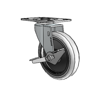 Regent Top Plate Zinc Swivel Caster with 4 x .9375 Grey Thermoplastic Urethane Wheel and Side Brake