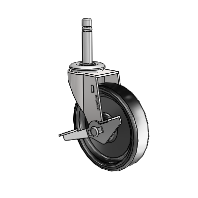 Regent Grip Ring Bright Chrome Swivel Caster with 4 x .9375 Black Polyolefin Wheel and Side Brake