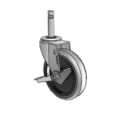 Regent Grip Ring Bright Chrome Swivel Caster with 4 x .9375 Grey Thermoplastic Rubber Wheel and Side Brake