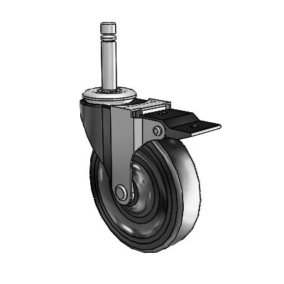 Regent Grip Ring Black Oxide Swivel Caster with 4 x .9375 Soft Rubber Wheel and Top Lock Brake