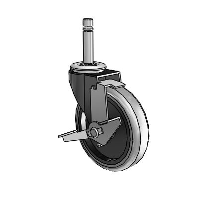 Roulette pivotante Regent Grip Ring à revêtement noir oxydé, équipée de 4 roues en caoutchouc thermoplastique gris de 0,9375 et d'un frein à blocage de la bande de roulement