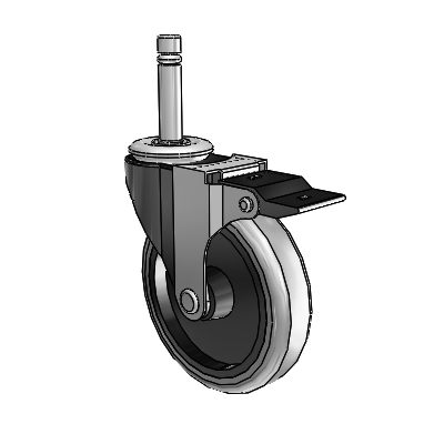 Roulette pivotante Regent Grip Ring à revêtement noir oxydé, équipée de 4 roues en caoutchouc thermoplastique gris de 0,9375 et d'un frein à blocage par le haut