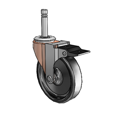 Regent Grip Ring Copper Oxide Swivel Caster with 4 x .9375 Black Polyolefin Wheel and Top Lock Brake