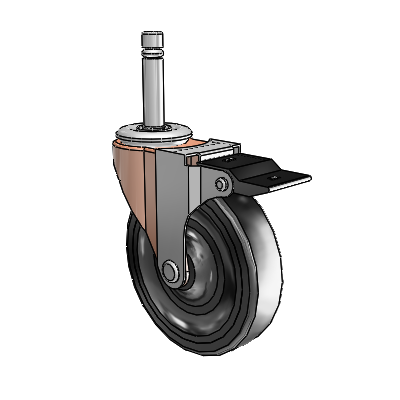 Roulette pivotante Regent Grip Ring en oxyde de cuivre, équipée de 4 roues en caoutchouc souple noir de 0,9375 et d'un frein à blocage par le haut