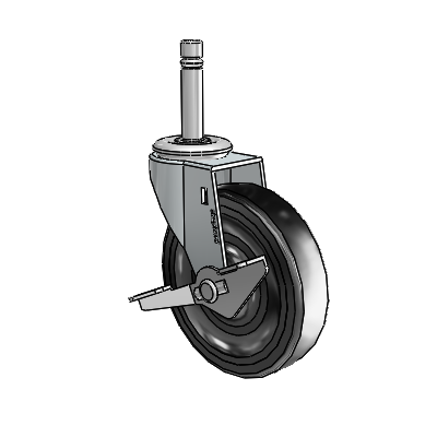 Roulette pivotante Regent Grip Ring en zinc avec 4 roues en caoutchouc dur noir de 0,9375 et frein latéral