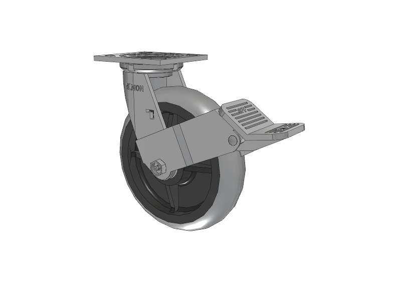 16 Series Top Plate Swivel Caster with 8 x 2 Grey Tread on Grey Core XP - X-treme Plus Solid Polyurethane Wheel and Face Brake