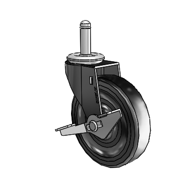 Roulette pivotante Regent Grip Ring à revêtement noir oxydé, équipée de 4 roues en caoutchouc souple de 0,9375 et d'un frein latéral