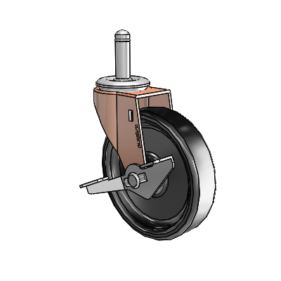 Regent Grip Ring Copper Oxide Swivel Caster with 4 x .9375 Black Polyolefin Wheel and Side Brake