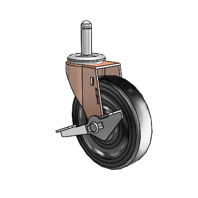 Roulette pivotante Regent Grip Ring à anneau en oxyde de cuivre, équipée de 4 roues en caoutchouc souple noir de 0,9375 et d'un frein latéral