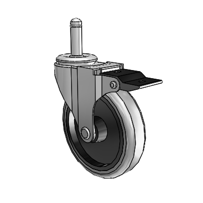 Regent Grip Ring Polished Nickel Swivel Caster with 4 x .9375 Grey Thermoplastic Rubber Wheel and Top Lock Brake