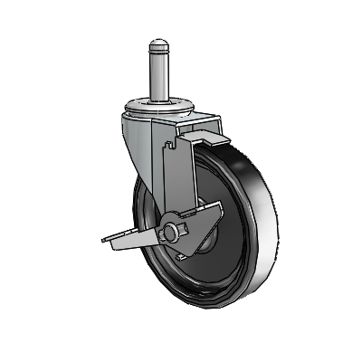 Regent Grip Ring Zinc Swivel Caster with 4 x .9375 Black Polyolefin Wheel and Tread Lock Brake