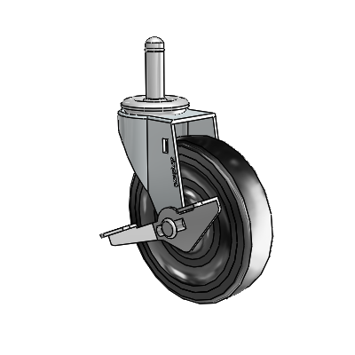 Regent Grip Ring Zinc Swivel Caster with 4 x .9375 Black Hard Rubber Wheel and Side Brake