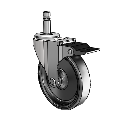 Regent Grip Ring Bright Chrome Swivel Caster with 4 x .9375 Black Polyolefin Wheel and Top Lock Brake