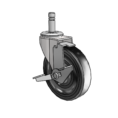 Regent Grip Ring Bright Chrome Swivel Caster with 4 x .9375 Black Hard Rubber Wheel and Tread Lock Brake