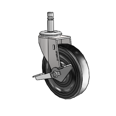 Regent Grip Ring Bright Chrome Swivel Caster with 4 x .9375 Black Soft Rubber Wheel and Side Brake
