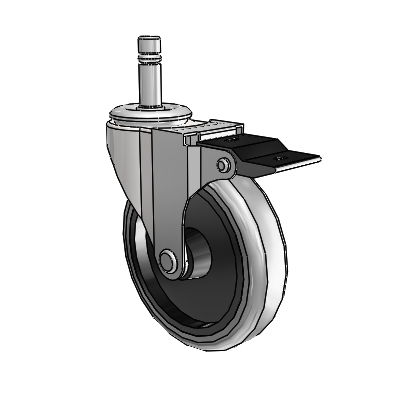 Roulette pivotante Regent Grip Ring au fini chrome brillant, équipée de 4 roues en caoutchouc thermoplastique gris de 0,9375 et d'un frein à blocage par le haut