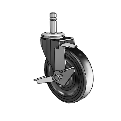 Roulette pivotante Regent Grip Ring à revêtement noir oxydé, équipée de 4 roues en caoutchouc dur de 0,9375 et d'un frein à blocage de la bande de roulement
