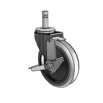 Roulette pivotante Regent Grip Ring à revêtement noir oxydé, équipée de 4 roues en caoutchouc thermoplastique gris de 0,9375 et d'un frein à blocage de la bande de roulement