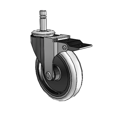 Roulette pivotante Regent Grip Ring à revêtement noir oxydé, équipée de 4 roues en uréthane thermoplastique gris de 0,9375 et d'un frein à blocage par le haut