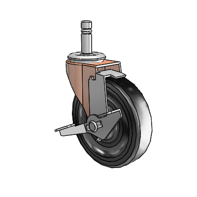 Regent Grip Ring Copper Oxide Swivel Caster with 4 x .9375 Black Hard Rubber Wheel and Tread Lock Brake