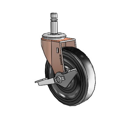 Regent Grip Ring Copper Oxide Swivel Caster with 4 x .9375 Black Soft Rubber Wheel and Side Brake