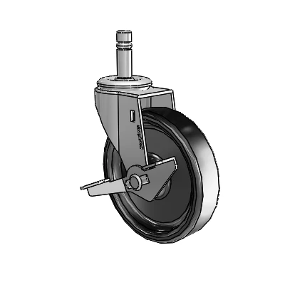 Regent Grip Ring Polished Nickel Swivel Caster with 4 x .9375 Black Polyolefin Wheel and Side Brake