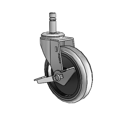 Regent Grip Ring Polished Nickel Swivel Caster with 4 x .9375 Grey Thermoplastic Rubber Wheel and Side Brake