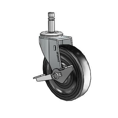 Regent Grip Ring Zinc Swivel Caster with 4 x .9375 Black Hard Rubber Wheel and Side Brake