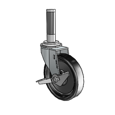 Regent Expanding Adapter Zinc Swivel Caster with 4 x .9375 Black Polyolefin Wheel Side