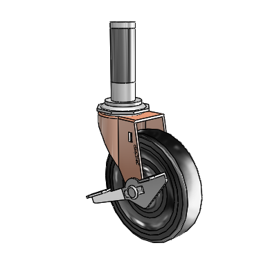 Regent Expanding Adapter Copper Oxide Swivel Caster with 4 x .9375 Black Hard Rubber Wheel Side