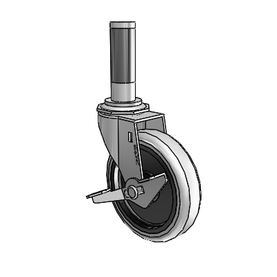 Regent Expanding Adapter Polished Nickel Swivel Caster with 4 x .9375 Grey Thermoplastic Urethane Wheel Side