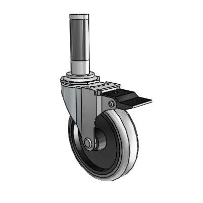 Regent Expanding Adapter Zinc Swivel Caster with 4 x .9375 Grey Thermoplastic Rubber Wheel Top Lock