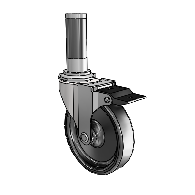 Regent Expanding Adapter Bright Chrome Swivel Caster with 4 x .9375 Black Polyolefin Wheel Top Lock