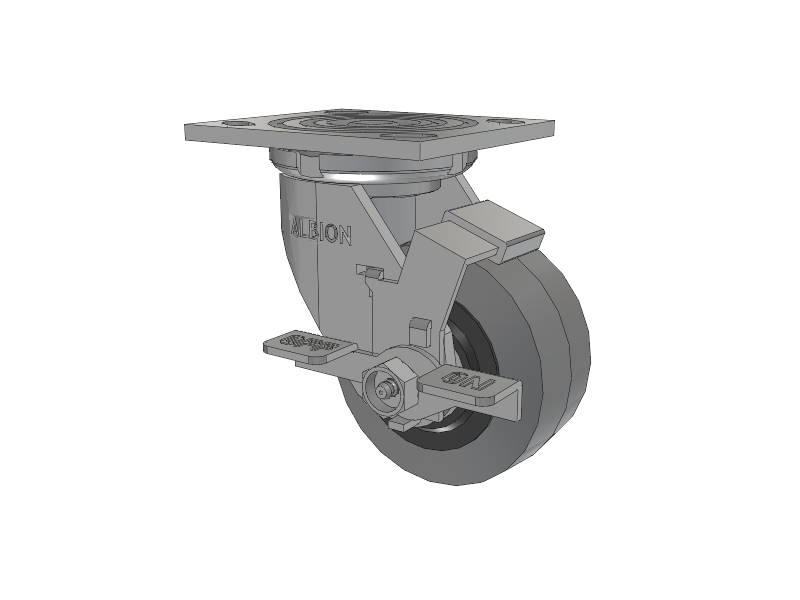 16 Series Top Plate Swivel Caster with 4 x 2 Grey Tread on Grey Core XS - Performa X-tra Soft Rubber (Flat) - Prevenz Antimicrobial Wheel and Face Brake