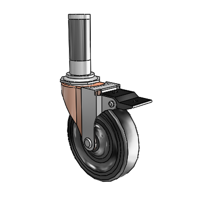 Regent Expanding Adapter Copper Oxide Swivel Caster with 4 x .9375 Black Soft Rubber Wheel Top Lock