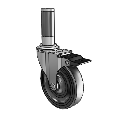 Regent Expanding Adapter Polished Nickel Swivel Caster with 4 x .9375 Black Soft Rubber Wheel Top Lock