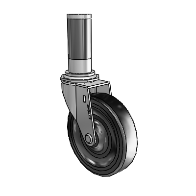 Regent Expanding Adapter Polished Nickel Swivel Caster with 4 x .9375 Black Soft Rubber Wheel