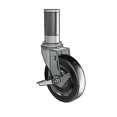 Regent Expanding Adapter Zinc Swivel Caster with 4 x .9375 Black Hard Rubber Wheel Side