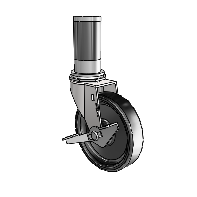 Regent Expanding Adapter Bright Chrome Swivel Caster with 4 x .9375 Black Polyolefin Wheel Side