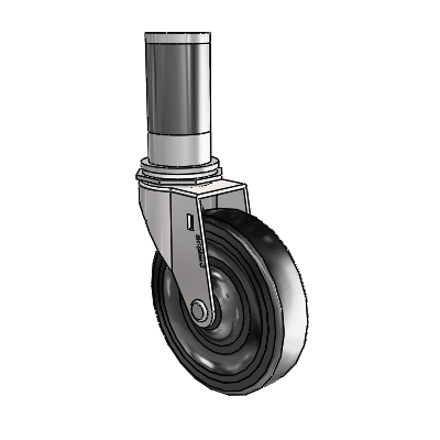 Regent Expanding Adapter Bright Chrome Swivel Caster with 4 x .9375 Black Soft Rubber Wheel