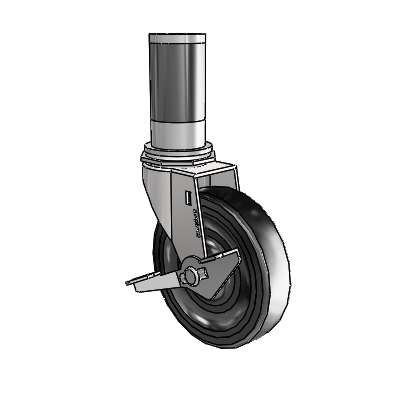 Regent Expanding Adapter Bright Chrome Swivel Caster with 4 x .9375 Black Soft Rubber Wheel Side