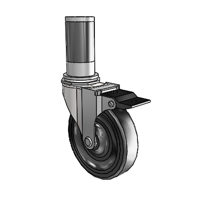 Regent Expanding Adapter Bright Chrome Swivel Caster with 4 x .9375 Black Soft Rubber Wheel Top Lock